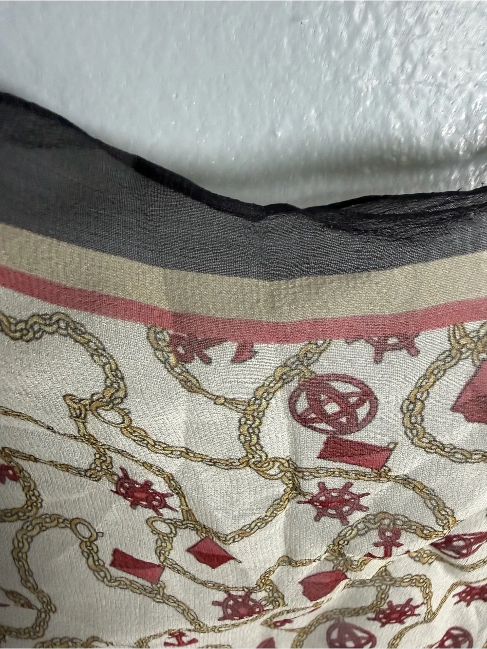 Jones New York Cream and Gray Patterned Silk Scarf